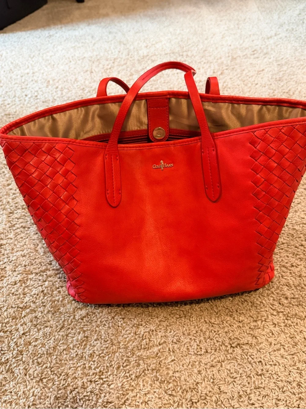 Cole Haan reddish pink Woven Leather Tote